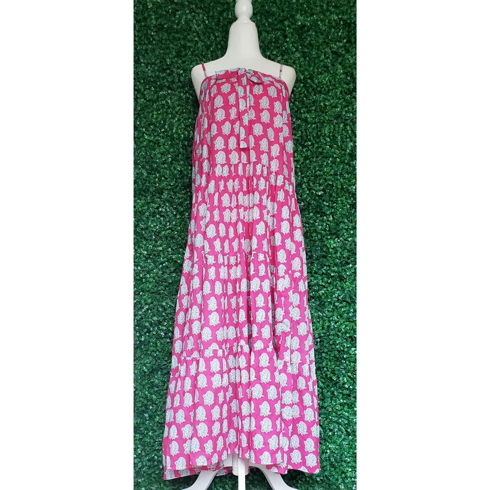 81. SZ Blockprints™ X J.Crew tie-front tiered maxi dress in bright-pink paisley - Picture 7 of 13